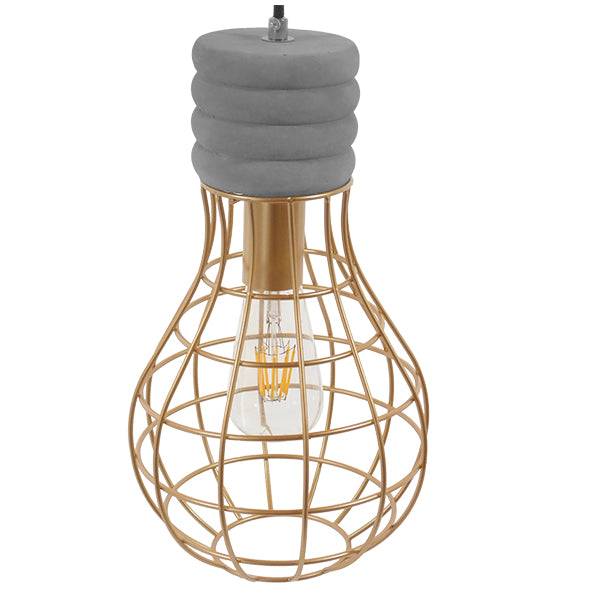 GloboStar® DURANT 01325 Μοντέρνο Industrial Κρεμαστό Φωτιστικό Οροφής Μονόφωτο Γκρι Μπεζ Τσιμέντο Πλέγμα Φ20 x Y35cm - ledmania.gr