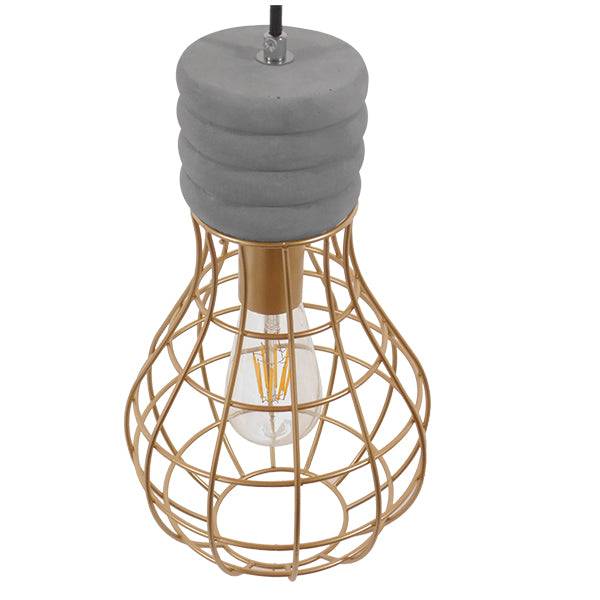 GloboStar® DURANT 01325 Μοντέρνο Industrial Κρεμαστό Φωτιστικό Οροφής Μονόφωτο Γκρι Μπεζ Τσιμέντο Πλέγμα Φ20 x Y35cm - ledmania.gr