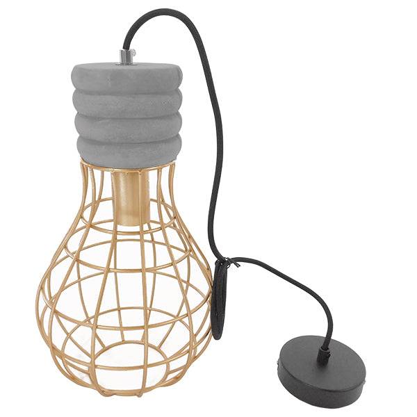 GloboStar® DURANT 01325 Μοντέρνο Industrial Κρεμαστό Φωτιστικό Οροφής Μονόφωτο Γκρι Μπεζ Τσιμέντο Πλέγμα Φ20 x Y35cm - ledmania.gr