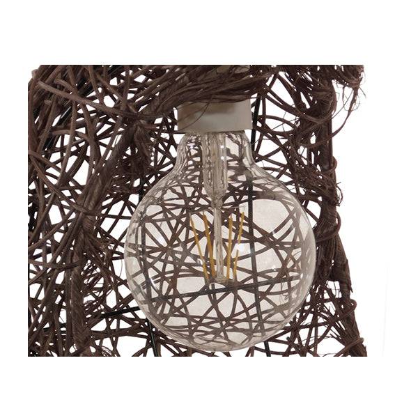 GloboStar® MENISCUS 01330 Vintage Κρεμαστό Φωτιστικό Οροφής Μονόφωτο Καφέ Σκούρο Ξύλινο Ψάθινο Rattan Μ30 x Π20 x Υ35cm - ledmania.gr