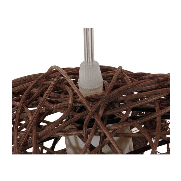 GloboStar® MENISCUS 01330 Vintage Κρεμαστό Φωτιστικό Οροφής Μονόφωτο Καφέ Σκούρο Ξύλινο Ψάθινο Rattan Μ30 x Π20 x Υ35cm - ledmania.gr