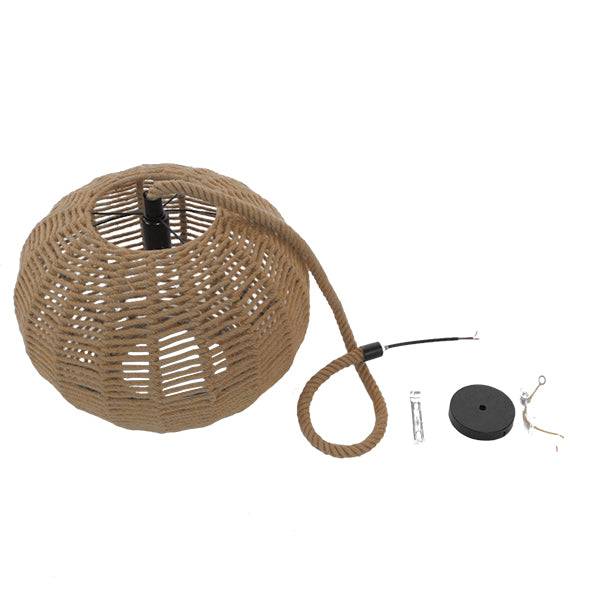 GloboStar® CAPRI 01331 Vintage Κρεμαστό Φωτιστικό Οροφής Μονόφωτο Πλέγμα με Μπεζ Σχοινί Φ42 x Υ34cm - ledmania.gr