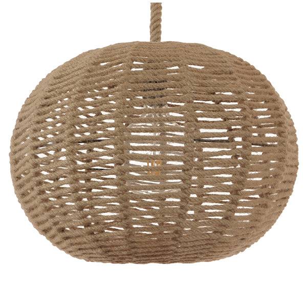GloboStar® CAPRI 01331 Vintage Κρεμαστό Φωτιστικό Οροφής Μονόφωτο Πλέγμα με Μπεζ Σχοινί Φ42 x Υ34cm - ledmania.gr
