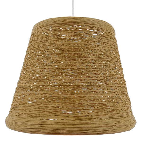 GloboStar® PLAYROOM 01332 Vintage Κρεμαστό Φωτιστικό Οροφής Μονόφωτο Μπεζ Ξύλινο Ψάθινο Rattan Φ32 x Υ27cm - ledmania.gr