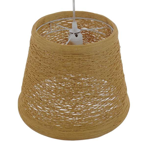 GloboStar® PLAYROOM 01332 Vintage Κρεμαστό Φωτιστικό Οροφής Μονόφωτο Μπεζ Ξύλινο Ψάθινο Rattan Φ32 x Υ27cm - ledmania.gr