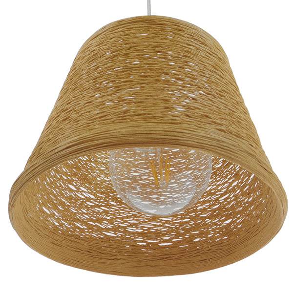 GloboStar® PLAYROOM 01332 Vintage Κρεμαστό Φωτιστικό Οροφής Μονόφωτο Μπεζ Ξύλινο Ψάθινο Rattan Φ32 x Υ27cm - ledmania.gr