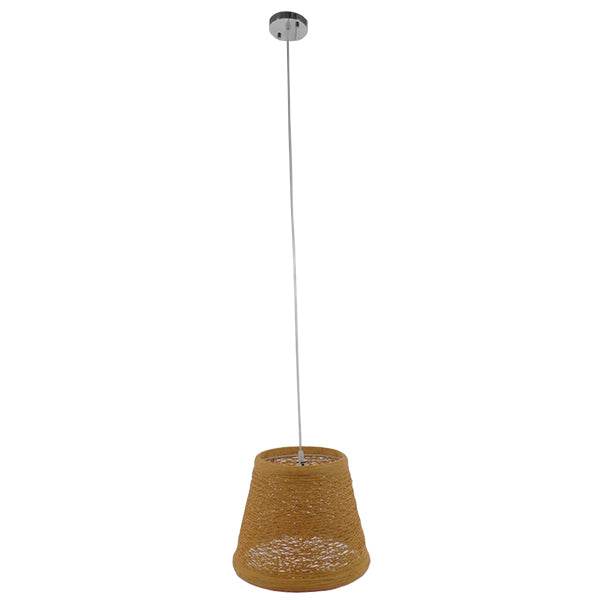 GloboStar® PLAYROOM 01332 Vintage Κρεμαστό Φωτιστικό Οροφής Μονόφωτο Μπεζ Ξύλινο Ψάθινο Rattan Φ32 x Υ27cm - ledmania.gr