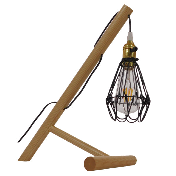 GloboStar® LANCASTER 01335 Μοντέρνο Επιτραπέζιο Φωτιστικό Μονόφωτο Ξύλινο με Μαύρο Πλέγμα Φ10 x Μ34 x Π22.5 x Υ42cm - ledmania.gr