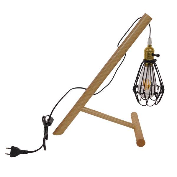 GloboStar® LANCASTER 01335 Μοντέρνο Επιτραπέζιο Φωτιστικό Μονόφωτο Ξύλινο με Μαύρο Πλέγμα Φ10 x Μ34 x Π22.5 x Υ42cm - ledmania.gr