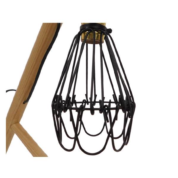 GloboStar® LANCASTER 01335 Μοντέρνο Επιτραπέζιο Φωτιστικό Μονόφωτο Ξύλινο με Μαύρο Πλέγμα Φ10 x Μ34 x Π22.5 x Υ42cm - ledmania.gr