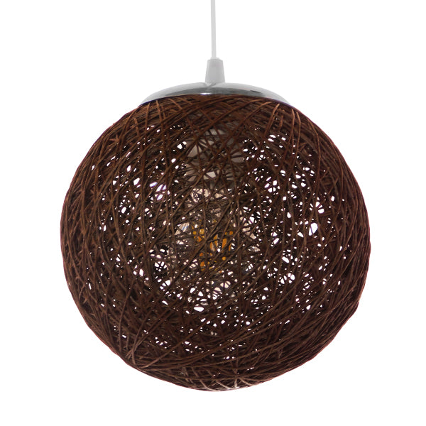 GloboStar® OCEANA 01354 Vintage Κρεμαστό Φωτιστικό Οροφής Μονόφωτο Καφέ Ξύλινο Ψάθινο Rattan Φ20 x Υ20cm - ledmania.gr