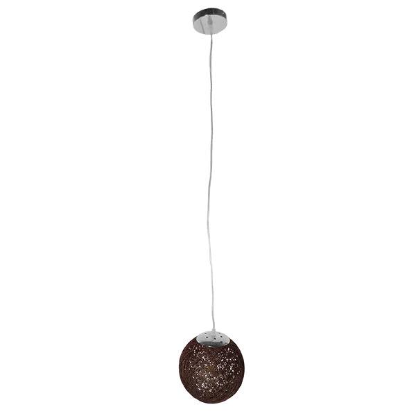GloboStar® OCEANA 01354 Vintage Κρεμαστό Φωτιστικό Οροφής Μονόφωτο Καφέ Ξύλινο Ψάθινο Rattan Φ20 x Υ20cm - ledmania.gr