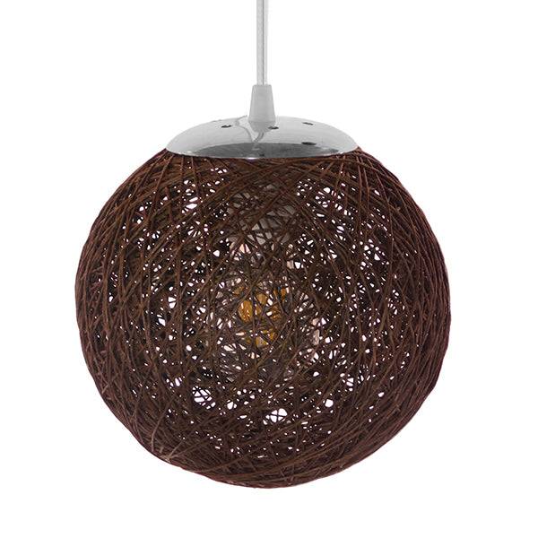 GloboStar® OCEANA 01354 Vintage Κρεμαστό Φωτιστικό Οροφής Μονόφωτο Καφέ Ξύλινο Ψάθινο Rattan Φ20 x Υ20cm - ledmania.gr