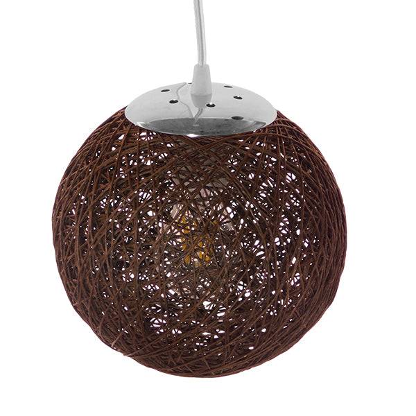 GloboStar® OCEANA 01354 Vintage Κρεμαστό Φωτιστικό Οροφής Μονόφωτο Καφέ Ξύλινο Ψάθινο Rattan Φ20 x Υ20cm - ledmania.gr