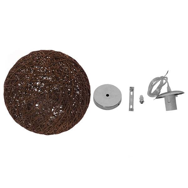 GloboStar® OCEANA 01354 Vintage Κρεμαστό Φωτιστικό Οροφής Μονόφωτο Καφέ Ξύλινο Ψάθινο Rattan Φ20 x Υ20cm - ledmania.gr