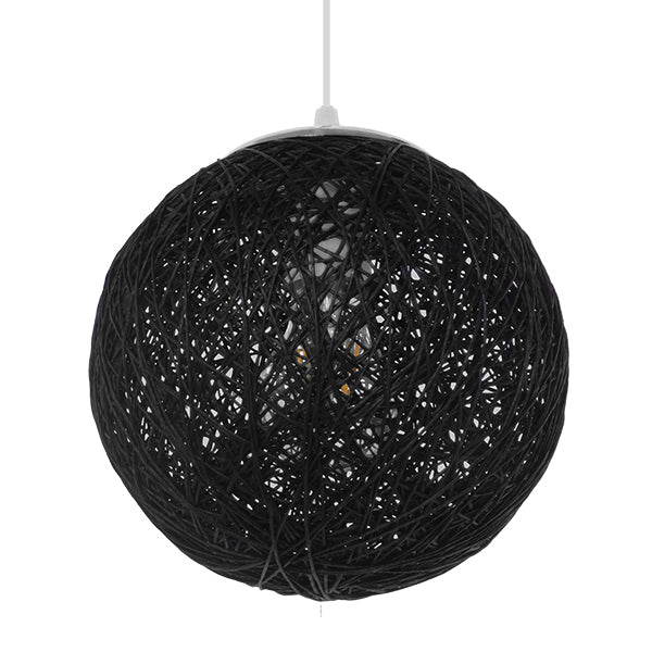 GloboStar® OCEANA 01356  Vintage Κρεμαστό Φωτιστικό Οροφής Μονόφωτο Μαύρο Ξύλινο Ψάθινο Rattan Φ20 x Υ20cm - ledmania.gr