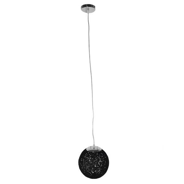 GloboStar® OCEANA 01356  Vintage Κρεμαστό Φωτιστικό Οροφής Μονόφωτο Μαύρο Ξύλινο Ψάθινο Rattan Φ20 x Υ20cm - ledmania.gr