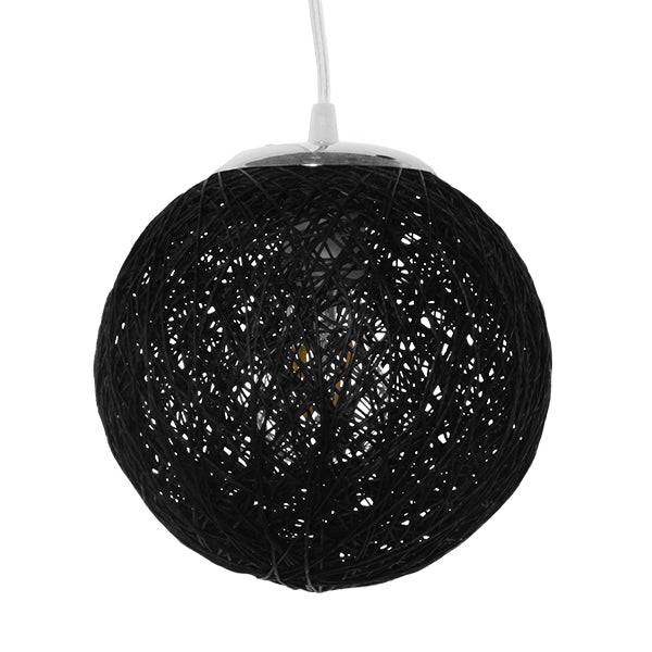 GloboStar® OCEANA 01356  Vintage Κρεμαστό Φωτιστικό Οροφής Μονόφωτο Μαύρο Ξύλινο Ψάθινο Rattan Φ20 x Υ20cm - ledmania.gr