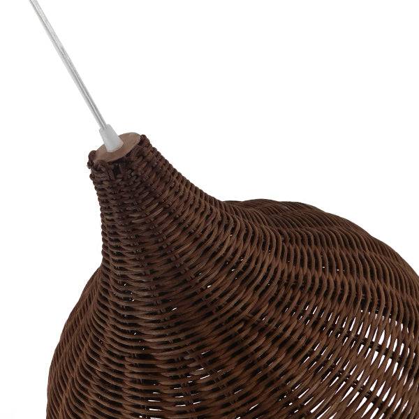 GloboStar® BAHAMAS 01368 Vintage Κρεμαστό Φωτιστικό Οροφής Μονόφωτο Καφέ Σκούρο Ξύλινο Ψάθινο Bamboo Φ45 x Υ47cm - ledmania.gr
