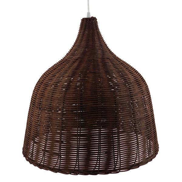 GloboStar® BAHAMAS 01368 Vintage Κρεμαστό Φωτιστικό Οροφής Μονόφωτο Καφέ Σκούρο Ξύλινο Ψάθινο Bamboo Φ45 x Υ47cm - ledmania.gr