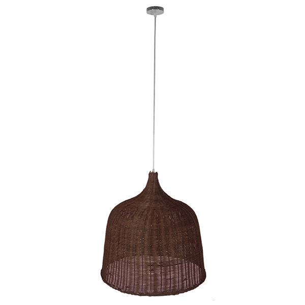 GloboStar® BAHAMAS 01369 Vintage Κρεμαστό Φωτιστικό Οροφής Μονόφωτο Καφέ Σκούρο Ξύλινο Ψάθινο Bamboo Φ60 x Υ60cm - ledmania.gr