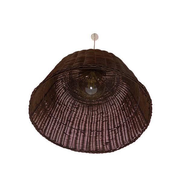 GloboStar® BAHAMAS 01369 Vintage Κρεμαστό Φωτιστικό Οροφής Μονόφωτο Καφέ Σκούρο Ξύλινο Ψάθινο Bamboo Φ60 x Υ60cm - ledmania.gr