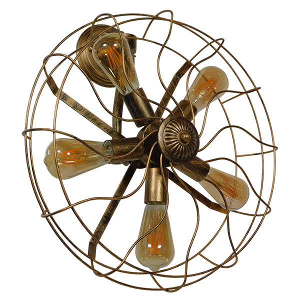 GloboStar® ERAFAN 01381 Vintage Industrial Φωτιστικό Τοίχου Απλίκα Πολύφωτο Καφέ Σκουριά Μεταλλικό Πλέγμα Φ46 x Μ22 x Π46 x Υ46cm - ledmania.gr
