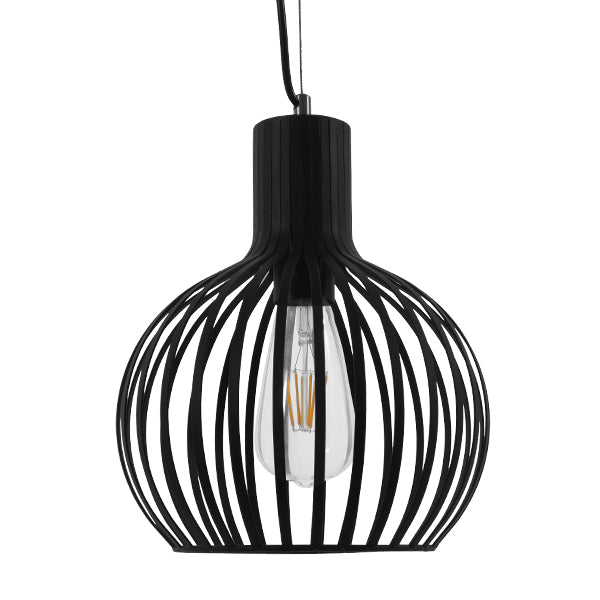 GloboStar® SCANDI 01386 Vintage Industrial Κρεμαστό Φωτιστικό Οροφής Μονόφωτο Μαύρο Μεταλλικό Πλέγμα Φ23 x Υ30cm - ledmania.gr