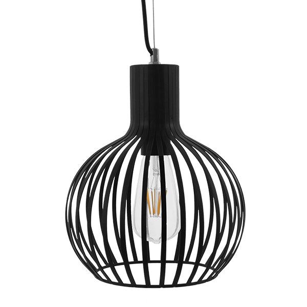 GloboStar® SCANDI 01386 Vintage Industrial Κρεμαστό Φωτιστικό Οροφής Μονόφωτο Μαύρο Μεταλλικό Πλέγμα Φ23 x Υ30cm - ledmania.gr