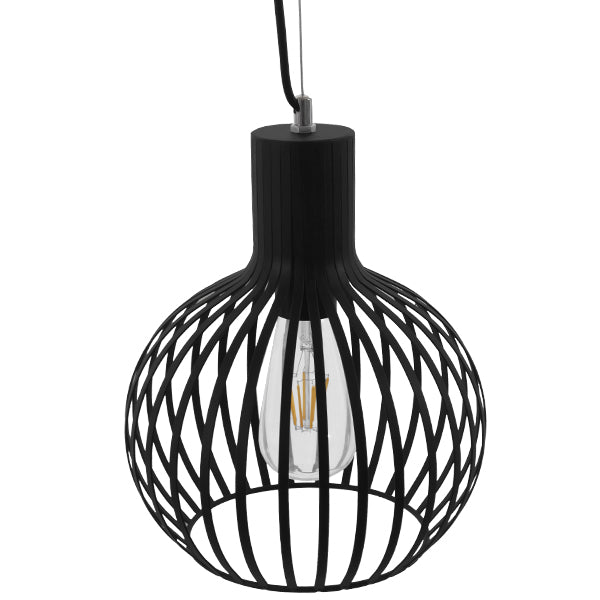 GloboStar® SCANDI 01386 Vintage Industrial Κρεμαστό Φωτιστικό Οροφής Μονόφωτο Μαύρο Μεταλλικό Πλέγμα Φ23 x Υ30cm - ledmania.gr