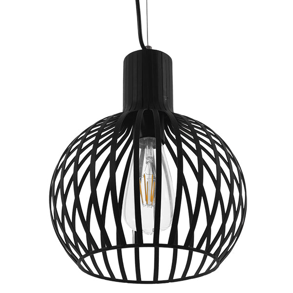 GloboStar® SCANDI 01386 Vintage Industrial Κρεμαστό Φωτιστικό Οροφής Μονόφωτο Μαύρο Μεταλλικό Πλέγμα Φ23 x Υ30cm - ledmania.gr