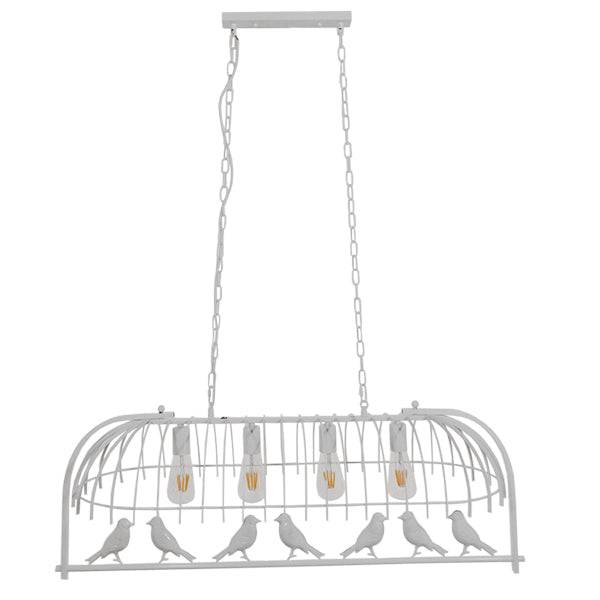 GloboStar® NIDUS 01403 Vintage Industrial Κρεμαστό Φωτιστικό Οροφής Πολύφωτο Λευκό Μεταλλικό Πλέγμα Μ105 x Π37 x Y36.5cm - ledmania.gr
