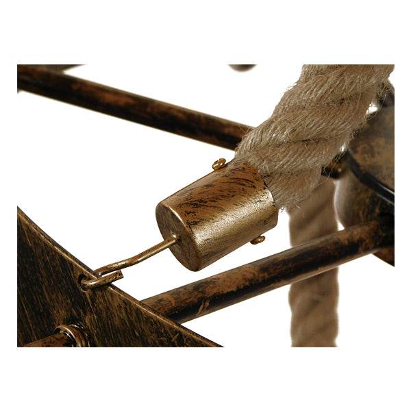 GloboStar® VICTORIAN 01404 Vintage Κρεμαστό Φωτιστικό Οροφής Πολύφωτο Μπρούτζινο Σκουριά Μεταλλικό Πολυέλαιος με Μπεζ Σχοινί Φ76 x Y65cm - ledmania.gr