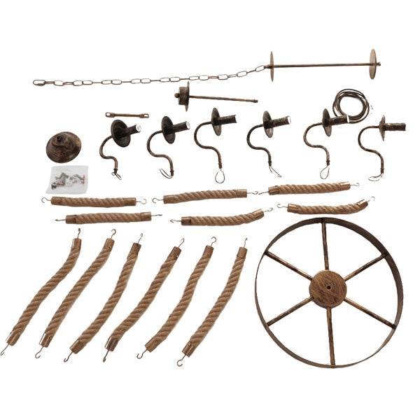 GloboStar® VICTORIAN 01404 Vintage Κρεμαστό Φωτιστικό Οροφής Πολύφωτο Μπρούτζινο Σκουριά Μεταλλικό Πολυέλαιος με Μπεζ Σχοινί Φ76 x Y65cm - ledmania.gr