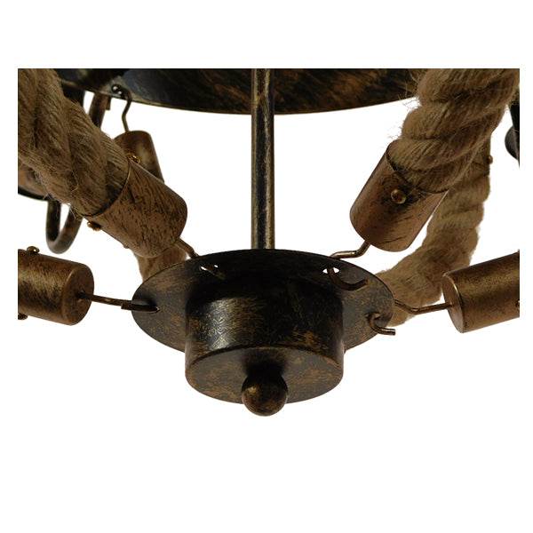 GloboStar® VICTORIAN 01404 Vintage Κρεμαστό Φωτιστικό Οροφής Πολύφωτο Μπρούτζινο Σκουριά Μεταλλικό Πολυέλαιος με Μπεζ Σχοινί Φ76 x Y65cm - ledmania.gr