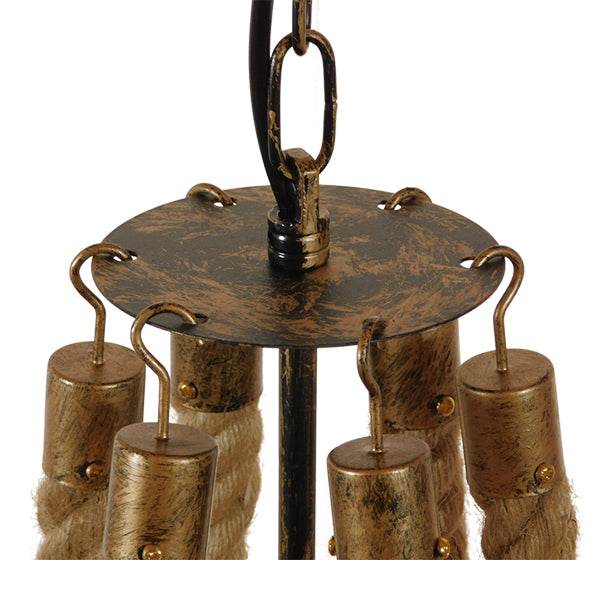 GloboStar® VICTORIAN 01404 Vintage Κρεμαστό Φωτιστικό Οροφής Πολύφωτο Μπρούτζινο Σκουριά Μεταλλικό Πολυέλαιος με Μπεζ Σχοινί Φ76 x Y65cm - ledmania.gr