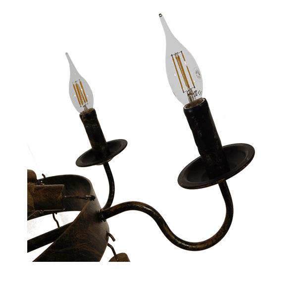 GloboStar® VICTORIAN 01404 Vintage Κρεμαστό Φωτιστικό Οροφής Πολύφωτο Μπρούτζινο Σκουριά Μεταλλικό Πολυέλαιος με Μπεζ Σχοινί Φ76 x Y65cm - ledmania.gr