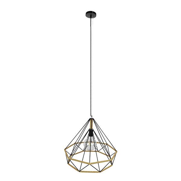 GloboStar® CONCRETE 01422 Vintage Κρεμαστό Φωτιστικό Οροφής Μονόφωτο Μαύρο Μεταλλικό με Μπεζ Σχοινί Φ50 x Υ44cm - ledmania.gr