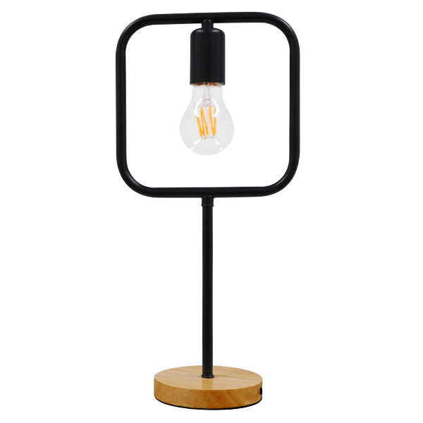 GloboStar® HONOR SQUARE 01435 Μοντέρνο Επιτραπέζιο Φωτιστικό Πορτατίφ Μονόφωτο Μαύρο Μεταλλικό με Ξύλινη Βάση Δρυς Μ20 x Π20 x Υ42cm - ledmania.gr