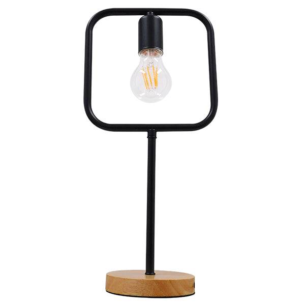 GloboStar® HONOR SQUARE 01435 Μοντέρνο Επιτραπέζιο Φωτιστικό Πορτατίφ Μονόφωτο Μαύρο Μεταλλικό με Ξύλινη Βάση Δρυς Μ20 x Π20 x Υ42cm - ledmania.gr