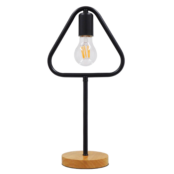 GloboStar® HONOR TRIANGLE 01436 Μοντέρνο Επιτραπέζιο Φωτιστικό Πορτατίφ Μονόφωτο Μαύρο Μεταλλικό με Ξύλινη Βάση Δρυς Μ20 x Π20 x Υ40cm - ledmania.gr