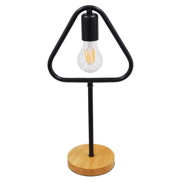 GloboStar® HONOR TRIANGLE 01436 Μοντέρνο Επιτραπέζιο Φωτιστικό Πορτατίφ Μονόφωτο Μαύρο Μεταλλικό με Ξύλινη Βάση Δρυς Μ20 x Π20 x Υ40cm - ledmania.gr