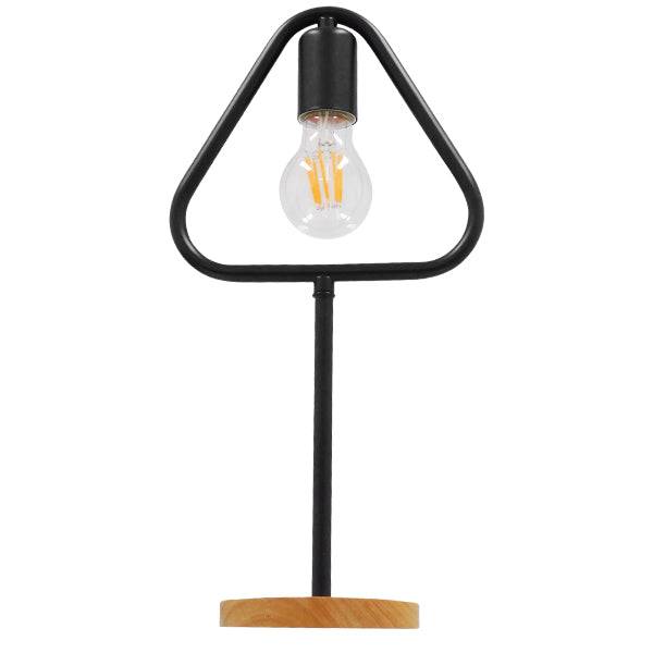 GloboStar® HONOR TRIANGLE 01436 Μοντέρνο Επιτραπέζιο Φωτιστικό Πορτατίφ Μονόφωτο Μαύρο Μεταλλικό με Ξύλινη Βάση Δρυς Μ20 x Π20 x Υ40cm - ledmania.gr