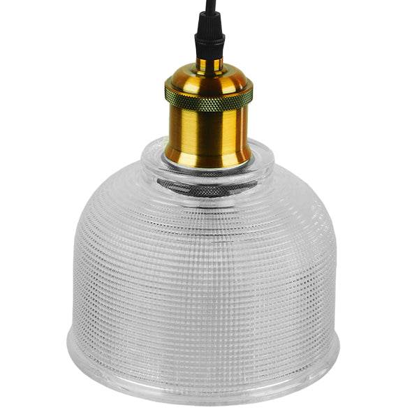 GloboStar® SEGRETO 01447 Vintage Κρεμαστό Φωτιστικό Οροφής Μονόφωτο Γυάλινο Διάφανο Καμπάνα με Χρυσό Ντουί Φ14 x 18cm - ledmania.gr