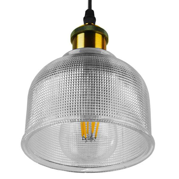 GloboStar® SEGRETO 01447 Vintage Κρεμαστό Φωτιστικό Οροφής Μονόφωτο Γυάλινο Διάφανο Καμπάνα με Χρυσό Ντουί Φ14 x 18cm - ledmania.gr