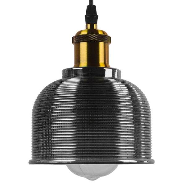 GloboStar® SEGRETO 01449 Vintage Κρεμαστό Φωτιστικό Οροφής Μονόφωτο Μαύρο Γυάλινο Διάφανο Καμπάνα με Χρυσό Ντουί Φ14 x Υ18cm - ledmania.gr