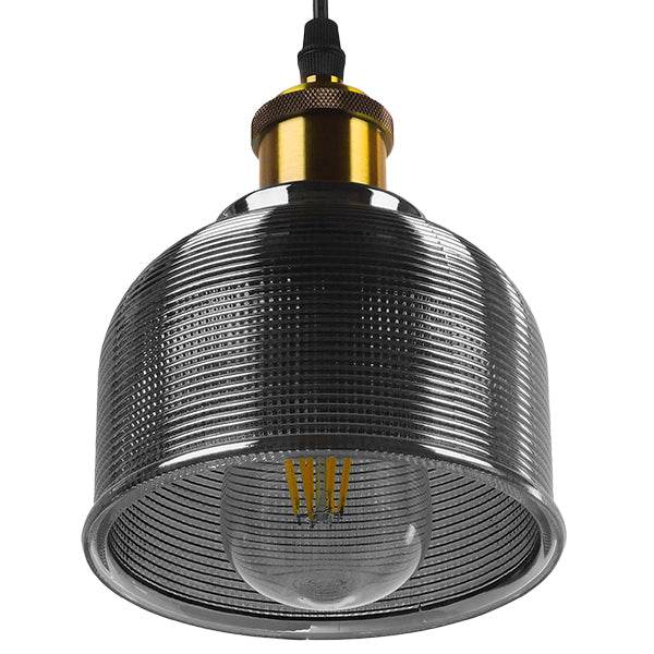 GloboStar® SEGRETO 01449 Vintage Κρεμαστό Φωτιστικό Οροφής Μονόφωτο Μαύρο Γυάλινο Διάφανο Καμπάνα με Χρυσό Ντουί Φ14 x Υ18cm - ledmania.gr