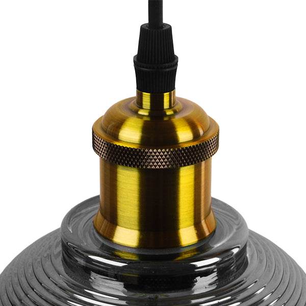 GloboStar® SEGRETO 01449 Vintage Κρεμαστό Φωτιστικό Οροφής Μονόφωτο Μαύρο Γυάλινο Διάφανο Καμπάνα με Χρυσό Ντουί Φ14 x Υ18cm - ledmania.gr