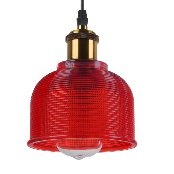 GloboStar® SEGRETO 01450 Vintage Κρεμαστό Φωτιστικό Οροφής Μονόφωτο Κόκκινο Γυάλινο Διάφανο Καμπάνα με Χρυσό Ντουί Φ14 x Υ18cm - ledmania.gr