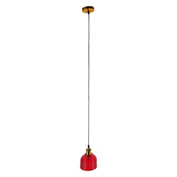 GloboStar® SEGRETO 01450 Vintage Κρεμαστό Φωτιστικό Οροφής Μονόφωτο Κόκκινο Γυάλινο Διάφανο Καμπάνα με Χρυσό Ντουί Φ14 x Υ18cm - ledmania.gr